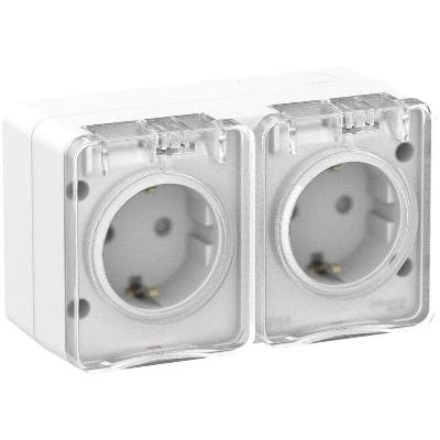 Розетка 2-м ОП AtlasDesign PROFI 16А IP54 заземл. защ. шторки бел. SE ATN540126