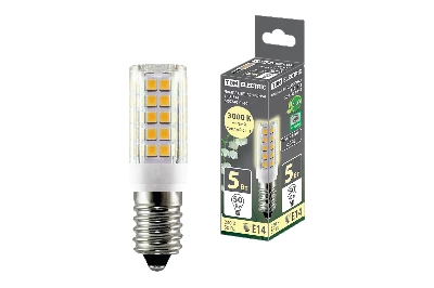 Лампа светодиодная Е14-5 Вт-230 В-3000 К, SMD, 16х54 мм TDM