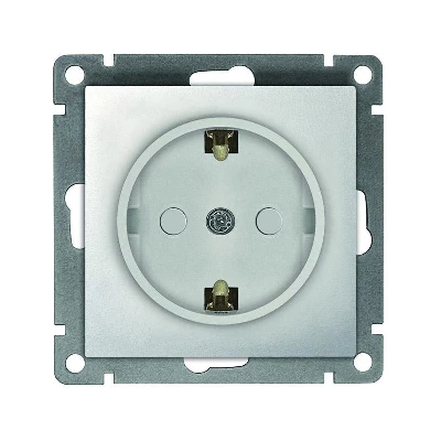 Розетка 1-м СП Афина 16А IP20 с заземл. защ. шторки механизм серебр. Universal A0049-S
