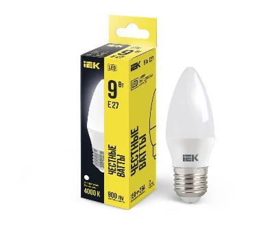 Лампа светодиодная 9Вт C35 свеча 4000К нейтр. бел. E27 230В IEK LLE-C35-9-230-40-E27