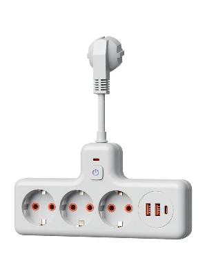 Удлинитель с сетевым фильтром 3х0.3м 10А 2USB + 1USBC 2500Вт ПВС 3х1 компакт бел. КОСМОС FRKsm0.3m-3g(W)USB