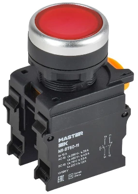 Кнопка d22мм 1НО+1НЗ MASTER красн. IEK MI-BT60-11-3-22-K04