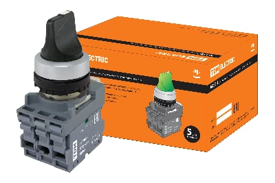 Переключатель на 3 положения с фиксацией M3SS1-20B короткая ручка в сборе d22мм 1з+1р черный TDM