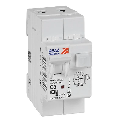 Выключатель автоматический дифференциального тока 2п OptiDin D63-23C6-AC-У3 C6 100мА 4.5кА с защитой от сверхтоков КЭАЗ 328110