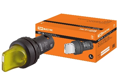 Переключатель на 2 положения с фиксацией SB7-CK2561-220V короткая ручка(LED) d22мм 1з желтый TDM