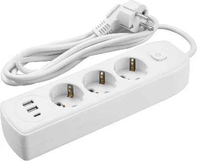 Удлинитель 3х3м с заземл. 10А IP20 90 839 OPE-USB-03-300-ESC-3x1 USB 2xType-A + Type-C с кнопкой ОНЛАЙТ 90839