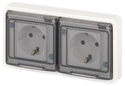 Розетка Эксперт 11-2523-01 2х2P+E гориз. IP55 16А-250В СУ бел. Эра Б0063276
