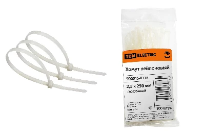 Хомут 2.5х250мм нейлон (белый) (100шт) TDM