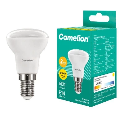 Лампа светодиодная LED6 R50/830/E14 6Вт рефлектор матовая 3000К тепл. бел. E14 455лм 220В Camelion 11658