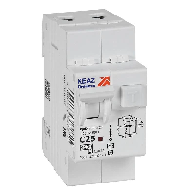 Выключатель автоматический дифференциального тока 2п OptiDin D63-23C25-AC-У3 C25 100мА 4.5кА с защитой от сверхтоков КЭАЗ 328107
