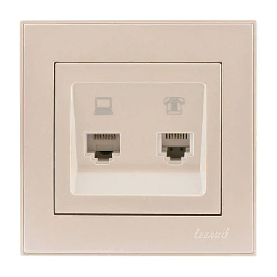 Розетка компьютерная + телефонная 2-м СП Rain RJ45 + RJ11 крем. LEZARD 703-0303-143