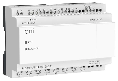 Модуль ЦПУ ПЛК 410 14 DI 8 RO 220В AC с Ethernet портом без экрана ONI PLC-410-CPU-14D08R-0AC-00