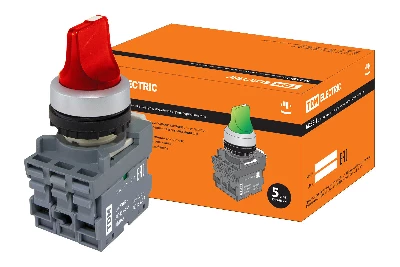 Переключатель на 3 положения с фиксацией M3SS1-21R короткая ручка(LED) d22мм/220B 1з+1р красный TDM
