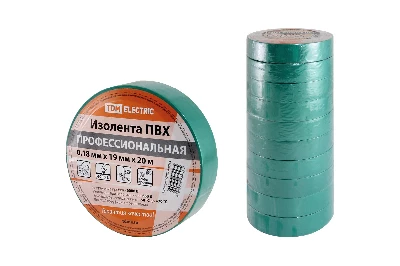 Изолента ПВХ профессиональная 0.18х19мм Зеленая 20м TDM