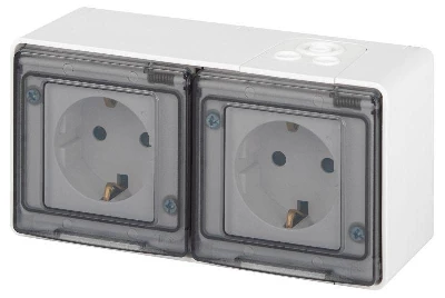 Розетка Эксперт 11-2504-01 2х2P+E гориз. IP55 шторки 16А-250В ОУ бел. Эра Б0063262