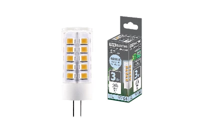 Лампа светодиодная G4-3 Вт-AC/DC 12 В-4000 К, SMD, 16х43 мм TDM
