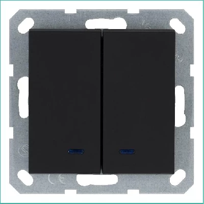 Выключатель 2-кл. 10А IP20 с подсветкой механизм черн. матовый soft touch Jasmart G3023NPB