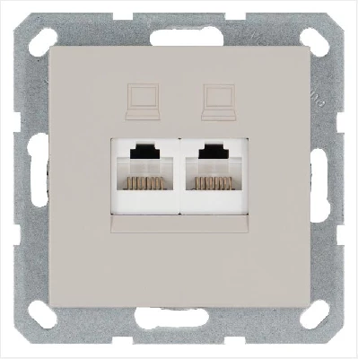 Розетка компьютерная 2-м RJ45 IP20 кат. 5E механизм тауп Jasmart G6106T