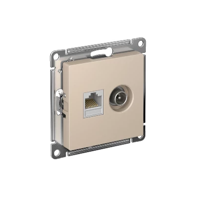 Розетка компьютерная + телевизионная 2-м СП AtlasDesign RJ45 кат.5E + TV механизм песочн. SE ATN001289