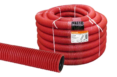 Труба гофрированная двустенная ПНД d 75 с зондом (50 м/уп.) красная TDM