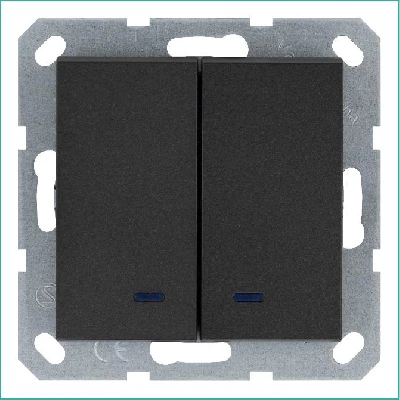 Выключатель 2-кл. 10А IP20 с подсветкой механизм антрацит Jasmart G3023NB