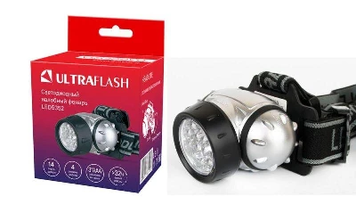 Фонарь налобный LED 5352 14LED 4 режима 3хR03 металлик Ultraflash 10261