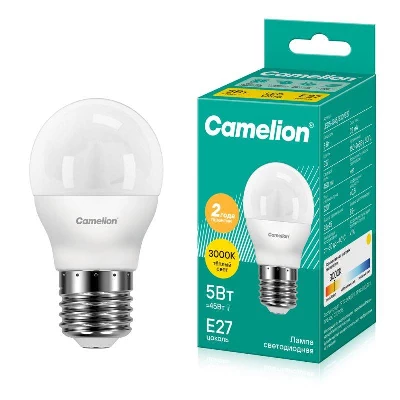 Лампа светодиодная LED5-G45/830/E27 5Вт шар матовая 3000К тепл. бел. E27 410лм 220В Camelion 12028