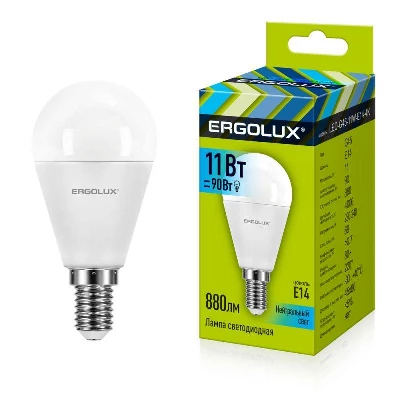 Лампа светодиодная LED-G45-11W-E14-4K 11Вт шар матовая 4000К бел. E14 220-240В Ergolux 13628