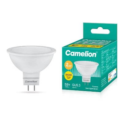 Лампа светодиодная LED5-S108/830/GU5.3 5Вт рефлектор матовая 3000К тепл. бел. GU5.3 405лм 220В Camelion 12041