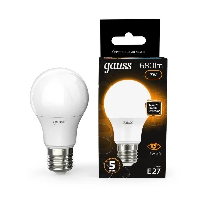 Лампа светодиодная Black 7Вт A60 грушевидная 3000К тепл. бел. E27 680лм GAUSS 102502107