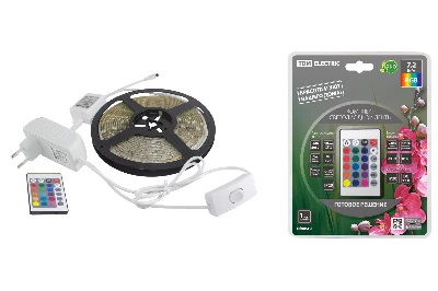 Комплект светодиодной ленты SMD5050-30 LED/м-12 В-7.2 Вт/м-IP65-RGB (5 м), 24 Вт, IR-контроллер TDM