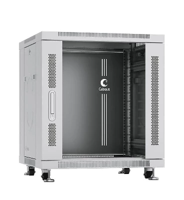 Шкаф монтажный телекоммуникационный напольный SH-05C-12U60/80 19дюйм для распред. и серверн. оборудования 12U 600х800х730мм передн. стеклян. и задн. сплошн. метал. двери ручка с замком сер. (RAL 7035) Cabeus 7646c