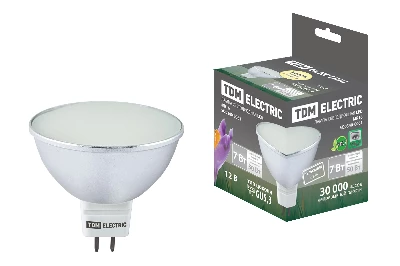 Лампа светодиодная MR16-7 Вт-12 В -3000 К–GU 5.3 SMD (с матовым стеклом) TDM