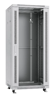 Шкаф монтажный телекоммуникационный напольный SH-05C-27U60/100 19дюйм для распред. и серверн. оборудования 27U 600х1000х1388мм передн. стеклян. и задн. сплошн. метал. двери ручка с замком сер. (RAL 7035) Cabeus 7055c