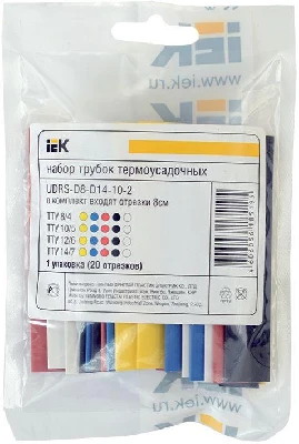 Набор трубок термоусадочных тонкостен. ТТУ 8/4; 10/5; 12/6; 14/7 (ЖЗ; С; К; Ч) 20х8см разноцвет. IEK UDRS-D8-D14-10-1