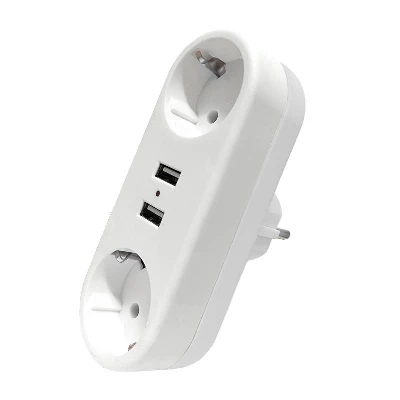 Разветвитель 2-м плоский с заземл.16А 2USB А+А 2.4А 3500Вт бел. DOMTOK 2732