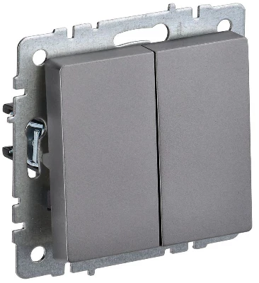Выключатель проходной 2-кл. СП BRITE ВС10-2-6-БрС 10А механизм сталь IEK BR-V22-0-10-K46