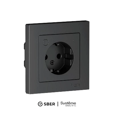 Розетка AtlasDesign Smart 16А L+N с заземл. защ. шторки Zigbee механизм карбон SE ATN001045Z