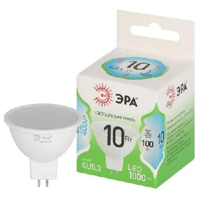 Лампа светодиодная GREEN LINE MR16-10W-840-GU5.3 GL 10Вт софит 4000К яркий свет бел. GU5.3 Эра Б0067064