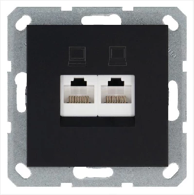 Розетка компьютерная 2-м RJ45 IP20 кат. 5E механизм черн. матов. soft touch Jasmart G6106PB