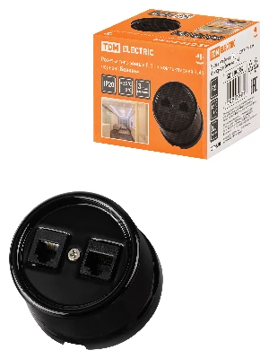 Розетка телефонная RJ11 + компьютерная RJ45 черная «Болонь» TDM