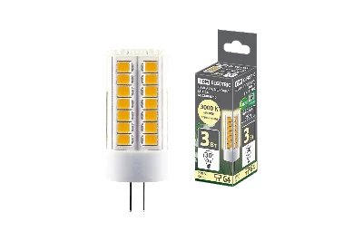Лампа светодиодная G4-3 Вт-230 В-3000 К, SMD, 16х43 мм TDM