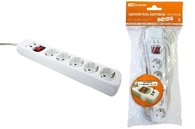 Удлинитель бытовой  У05В-USB 5 гнезд, 2USB разъема, 1.5 метра, вык., з/к, ПВС 3х1мм2  16А/250В TDM