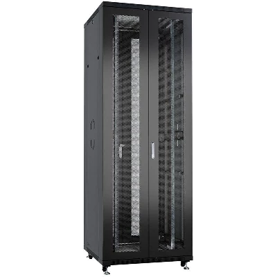 Шкаф монтажный телекоммуникационный напольн. ND-05C-42U80/120-BK 19дюйм 42U 800х1200х2055мм для распределит. и серверн. оборудования; передн. и задн. двойн. перфорир. двери ручки с замком RAL 9004 черн. Cabeus 9752c