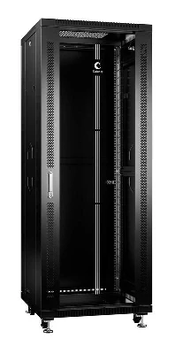 Шкаф монтажный телекоммуникационный напольный SH-05C-37U60/60-BK 19дюйм для распред. и серверн. оборудования 37U 600х600х1833мм передн. стеклян. и задн. сплошн. метал. двери ручка с замком черн. (RAL 9004) Cabeus 8559c