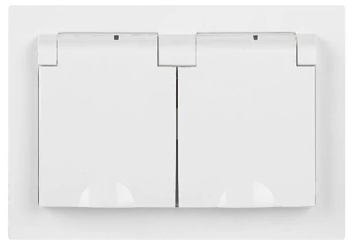 Розетка 2-м СП Accent 6-210-01 16А IP44 250В 2P+E Schuko с крышками защ. шторки AL/CU бел. Intro Б0063577