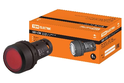 Кнопка с фиксацией SB7-CWL3465-24V(LED) d22мм 1з+1р красная TDM