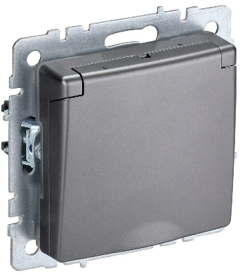 Розетка BRITE РСбш10-3-44-БрС 16А IP44 с заземл. защ. шторки с крышкой механизм сталь IEK BR-R16-16-44-K46