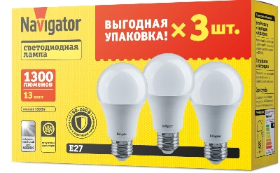 Лампа светодиодная 95 319 NLL-A60-13-230-4K-E27-PACK3 NAVIGATOR 95319