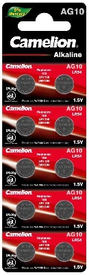 Элемент питания алкалиновый "таблетка" LR1130/389A/189/G10 Mercury Free AG10-BP0%Hg для часов BL-10 (блист.10шт) Camelion 12818